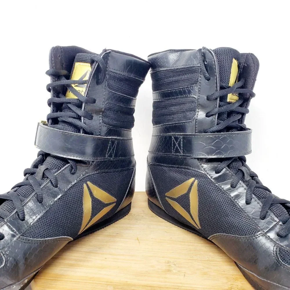 Reebok Boxing Boots Mens 11.5 Buck Black Gold Lace Up‎ Training Athletic Shoes